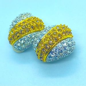 Vintage Joan Rivers Sparkling Gold and Clear Crystal Silver Tone Clip Earrings